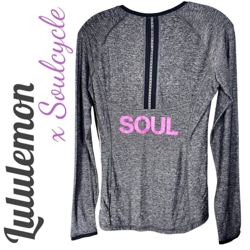 LULULEMON x SOULCYCLE Pace Pusher Long Sleeve SOUL Graphic Stretchy Top Black, 6